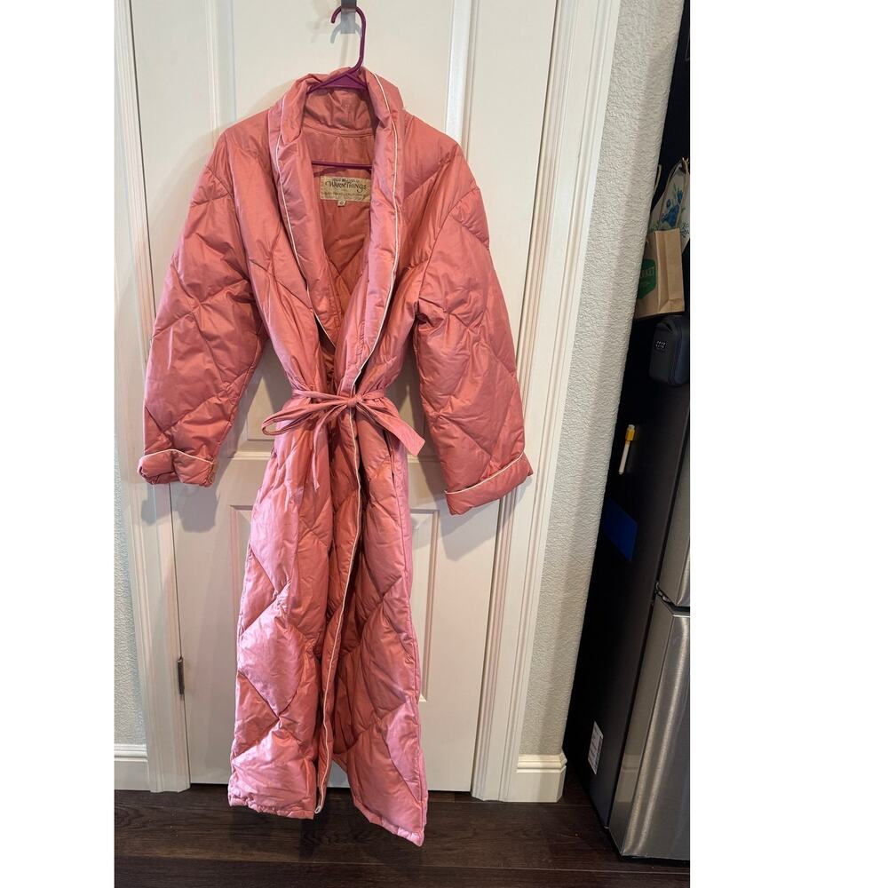 Vintage Warm Things down filled robe quilted pink peach size L house coat